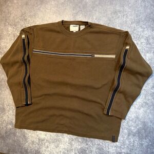 Y2K Point Zero Mens Large Brown Long Sleeve Crewneck Pullover Stripe Sweatshirt